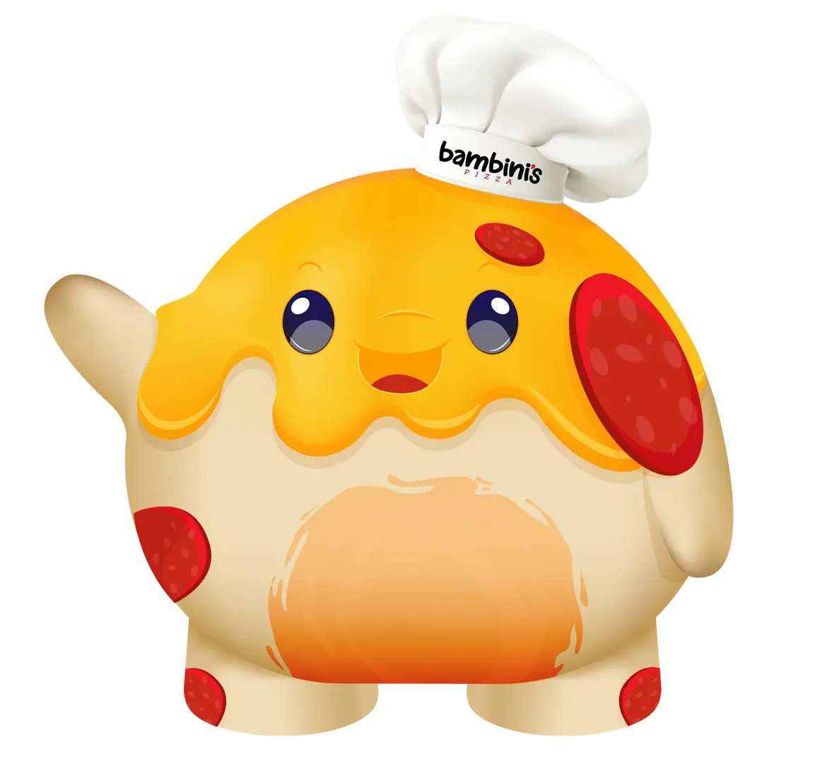 Mascota de Bambini's Pizza: una porción con gorro de cocinero